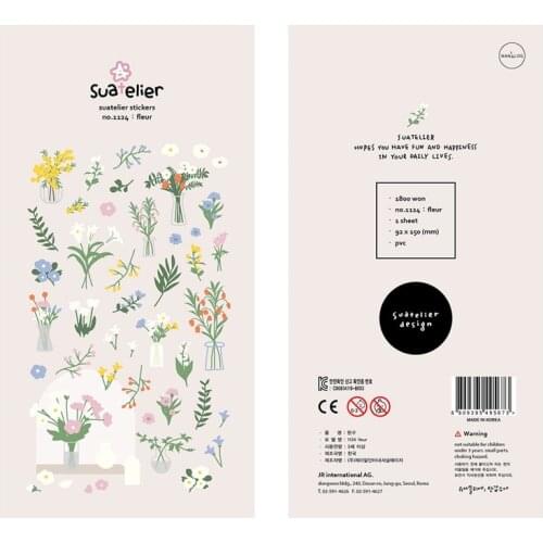 Korea Brand Suatelier Beauty Flowers PVC Adhesive Stickers Seal DIY Stationery Scrapbooking Craft Decoration Supplies