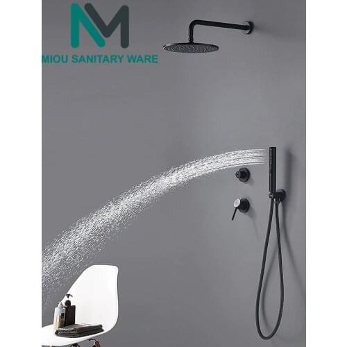 Black Brass Rain Shower Head Hand Sprayer With Seat Two-Three Function And Hot Cold Mixing Switch Bathroom Faucet