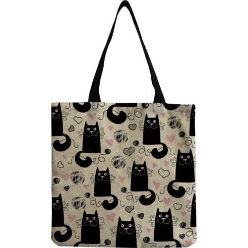 Minority Custom Pattern Fashion Shoulder Bags Cute Cartoon Cat Love Print Ladies Satchel Casual Tote Bags ECO Friendly Handbag