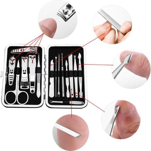 Y1UF Manicure Kit Nail Clippers Set Professional Pedicure Black Stainless Steel Makeup Grooming Set Cutter Ear Pick Tweezers for