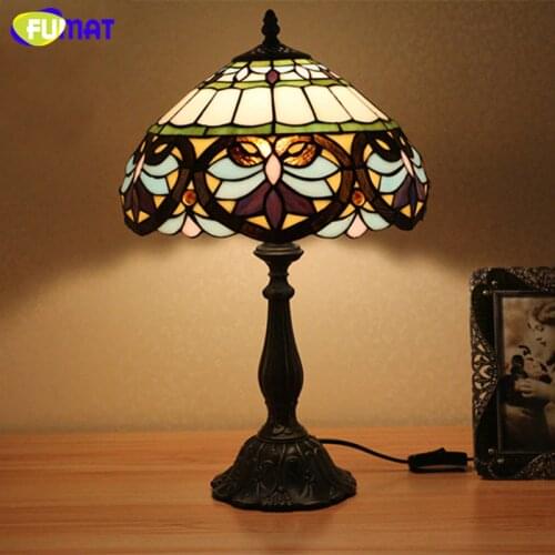 FUMAT Glass Table Lamp Baroque Style Creative Light Vintage Style Stained Glass Bedroom Desk Reading Light Bedside Light