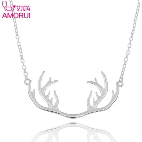 AMORUI New Christmas Design Antler Pendant Necklace Fashion Silver Jewelry Antlers Necklaces Pendants for Women Bijoux Femme