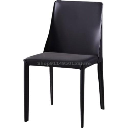 Dining Chair Home Italian Minimalist Nordic Light Luxury Saddle Leather Chair Modern Minimalist Restaurant Hotel Cafe Back Chair