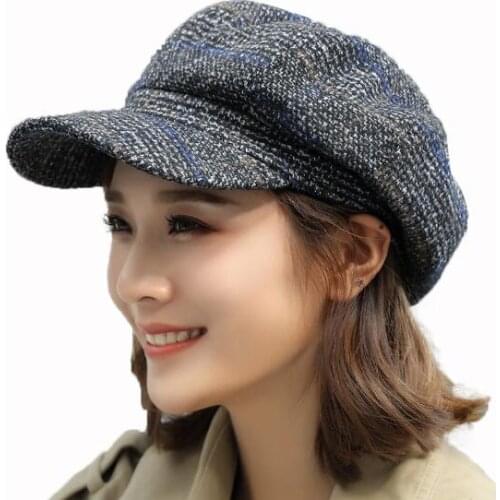 Autumn Winter Hats for WomenPlaid Octagonal Newsboy Cap Men Ladies Casual Wool Hat Winter Beret Women Painter Cap