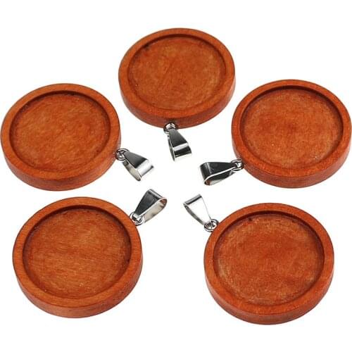 10pcs Vintage Wood Necklace Pendant Setting Cabochon Cameo Base Tray Bezel Blank Fit 25mm Cabochons Jewelry Making Findings