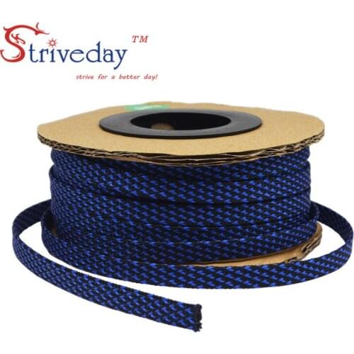 1M Black & Blue 14mm braid cables textile cord PET Expandable High Density Sheathing Plaited Cable Sleeves