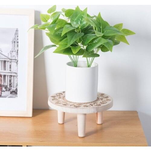 Printed Solid Wood Stool Flower Pot Stand Round Bench Plant and Succulent Base