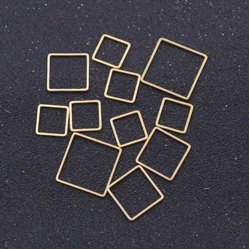 10pcs 3 Size Charm geometry Square Gold Stainless Steel Pendant open frame mold frame DIY jewelry making material discovery