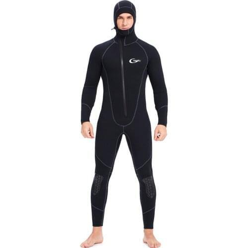 Adult Full Body Scuba Full Suit With Cap One Piece Front Zipper 3mm Neoprene Thickness PU Knee Pad Scuba Diving Wetsuit
