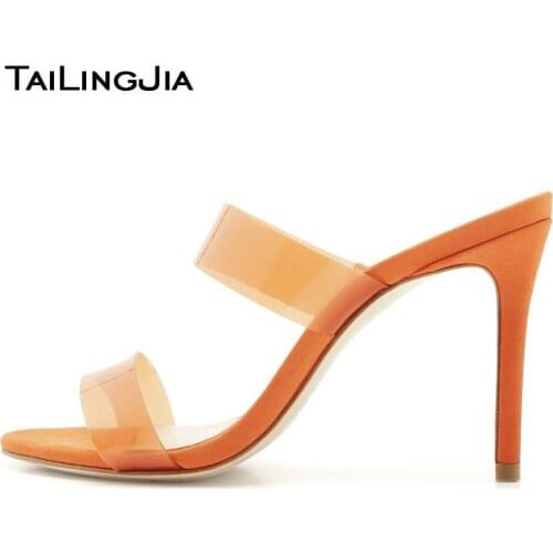 Transparent PVC High Heels Sandals Party Shoe Women Faux Suede Mixed PVC Fashion Factory Directly sell Large Size 2020 Slippers