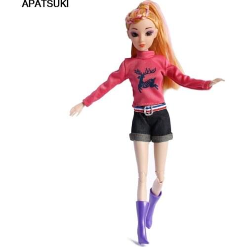 Pink Deer Print Top Shirt + Short Jeans Pants Doll Clothes fot Barbie Doll Outfits for 1/6 BJD Doll Accessories Toy For Children