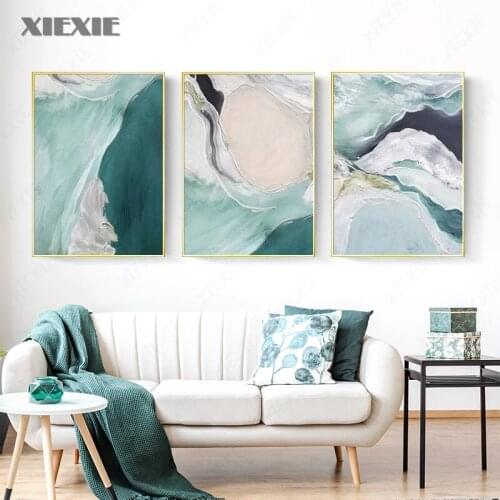 Nordic Abstract Green Sea Rivers Mountains Canvas Art Painting Print Poster Wall Picture Living Room Office Simple Decoration