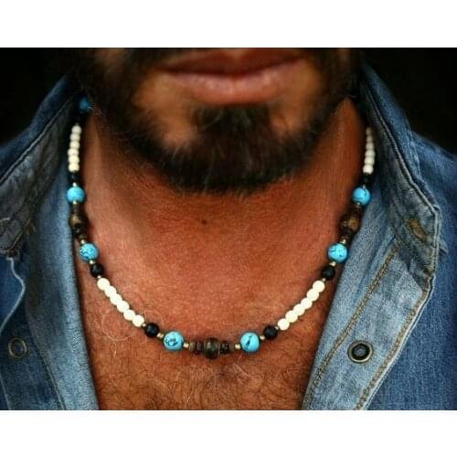 Tibetan charm for men / Dzi bead Agate gemstone / Bohemian man / Beaded necklace / mala beads for men / mala necklace
