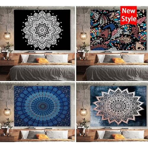 Vintage Nordic Mandala Tapestry Hanging Painting Circle Pattern Hanging Cloth Blanket for Living Room Bedroom Home Wall Decor