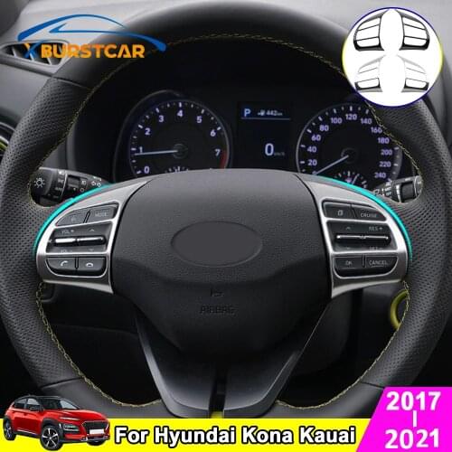 Xburstcar Auto For Hyundai Kona Kauai 2017 - 2021 2Pcs/Set Car Steering Wheel Buttons Panel Decoration Cover Trim Accessories