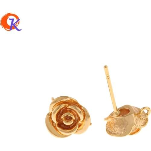 Cordial Design 50Pcs 9*10MM Jewelry Accessories/Earrings Stud/Flower Shape/Genuine Gold Plating/Hand Made/DIY Earring Findings