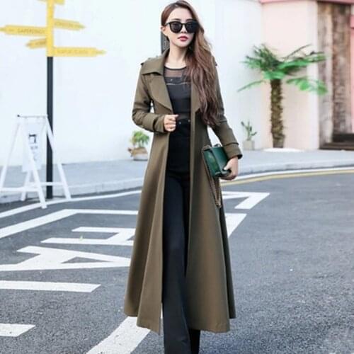 2019 Fall Women Fashion Collar Maxi Trench Coat Female Solid One Button Plus Size Long Windbreaker 5XL Female sobretudo feminino