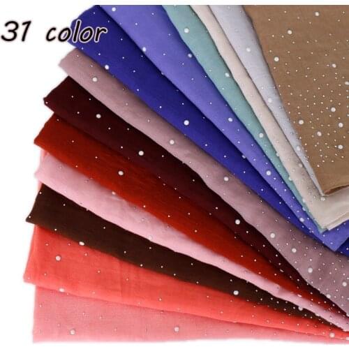 Women Plain Beads Scarf Hijabs Cotton Shawls Pearls Scarves Headband Muslim Wraps 180*70cm 31 color 10PCS/Lot Wholesale