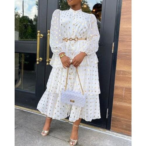 Fashion Ruffled Long Chiffon White Print Women Shirt Dress Long Sleeve Loose Waist Elegant Wear Lady Office Dress Party Vestidos