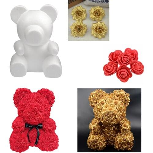 1PC 15cm/20cm/30cm Foam Rose Bear Mold DIY For Gift Polystyrene Styrofoam Foam Ball Artificial Rose Flower BeaR