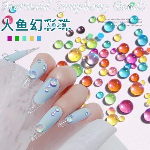 12bags 300pcs Mixed Size Mermaid Round Glass Crystal Beads 3D Nail Art Rhinestones Flatback Acrylic Stones Decorations Supplier