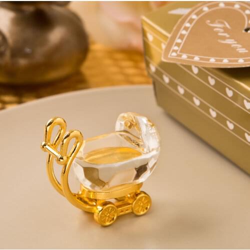 12pcs/lot Golden Color Crystal Baby Carriage Baby Christening Party Favors and Gifts Baby Shower Boy Girl Birthday Party Gifts