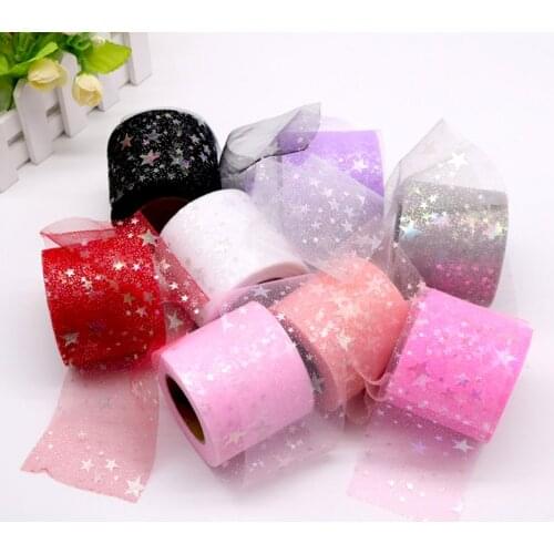 25Yards 6cm Glitter Star Tulle Roll Soft Iridescent Mesh Fabric DIY Handmade Craft Tutu Wedding Birthday Party Deco Supplies