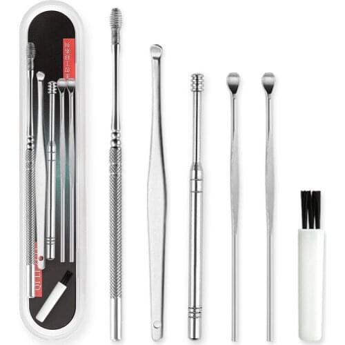 6pcs/set Ear Wax Pickers Stainless Steel Earpick Wax Remover Curette Ear Pick Cleaner Ear Cleaner Spoon Care Ear Clean Tool