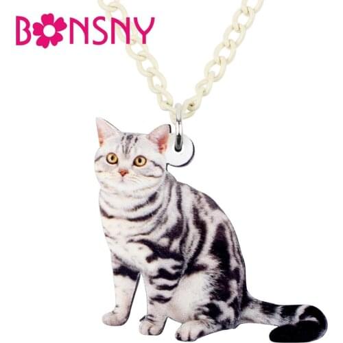 Bonsny Acrylic Anime American Shorthair Cat Necklace Pendant Chain Choker Animal Jewelry For Women Girls Ladies Accessory Pet