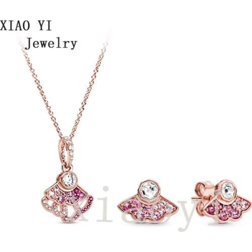 XIAOYI 2020 100% S925 Rose fan hollow Eastern Western European Girls Valentines Day earrings necklace jewelry wedding gentle