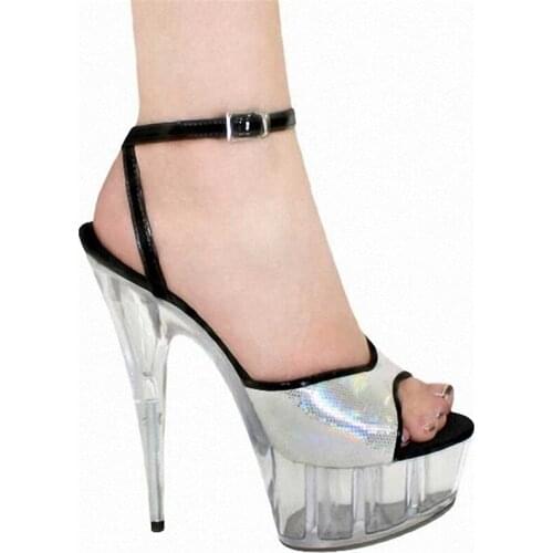Flash powder crystal with 15 cm super high heels sandals with club shoes Factory direct sale wholesale small yards of shoes