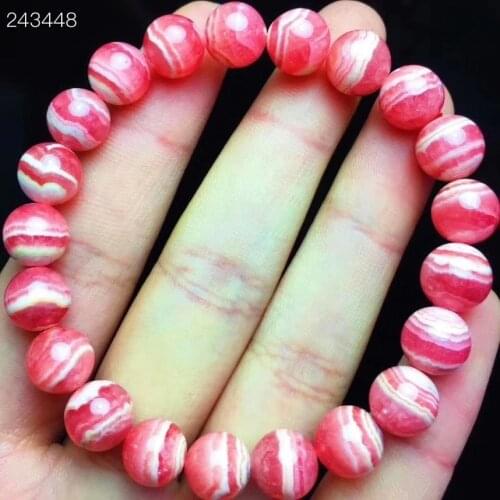 Natural Red Rose Rhodochrosite Gemstone Crystal Bracelet Round Beads Stretch 8.7MM Women Fashion Jewelry AAAAA