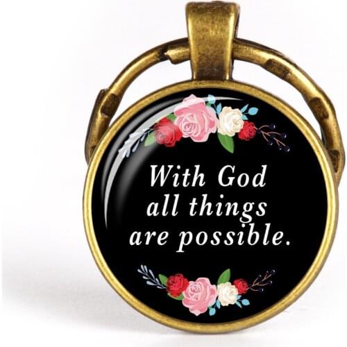 With God All Thing Are Possible Bible Verse Key Chains Scripture Quote Faith Jewelry Women Men Christian Gifts Car Key Ring