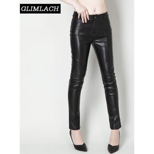 Slim Large Size 4XL Women Genuine Leather Trousers 2020 Autumn Real Leather Pencil Pants Office Lady Black Natural Leather Pants