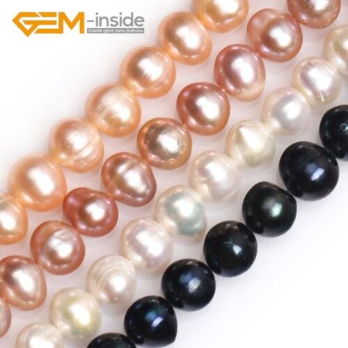 GEM-inside 7-8mm Genuine Cultured Pearl Beads DIY Bead Loose Bead For Bracelet Or Neckace Making Strand 15" Wholesale ! NEW