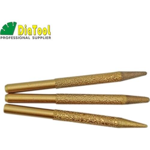 DIATOOL 3pcs CNC Vaccum Brazed Diamond Engraving Bits With 12mm Shank Carving Tooling Taper Ball-end Cutter For Granite Marble