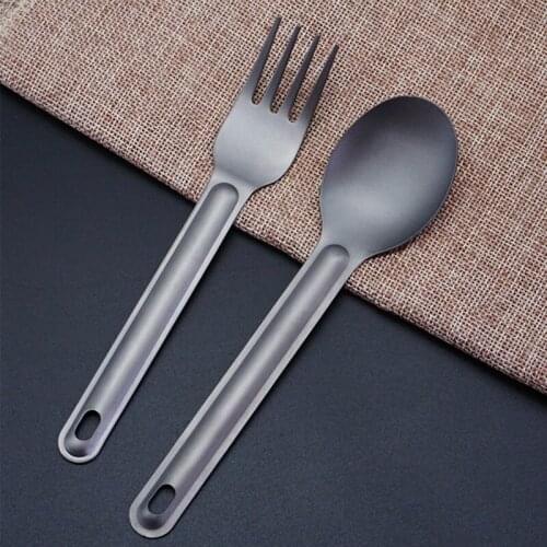 EDC Titanium Spoon Fork Outdoor Long Handle Lightweight Portable Corrosion Resistant Pure Tableware Travel Camping Flatware