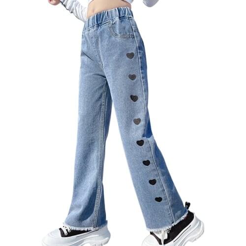 Jeans For Girl Heart Pattern Jeans Kids Girl Spring Autumn Jeans Kid Casual Style Childrens Clothing 6 8 10 12 14