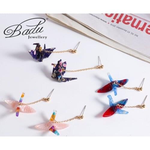 Elegance New Fashion Little Bird Drangle Earrings for Girl Tassel Thousand Paper Crane Earrings Resin Jewelry Personality Gift