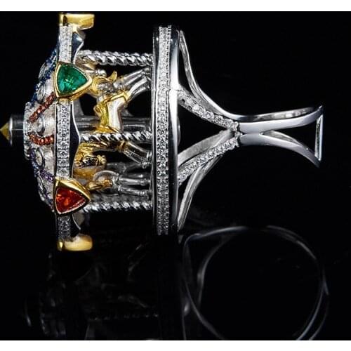Luxury brand jewellry hollow 3D merry-go-round ring, Designer Fashion 925 Sterling Silver Jewelry 3A Cubic Zironia party ring