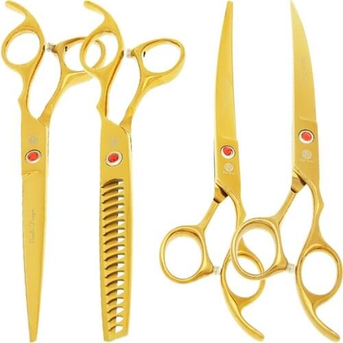 Purple Dragon 7.0" Pets Dogs Scissors Japan Steel Cutting Curved Shear Fish Bone Thinning Tesouras Animals Groomer Shears B0015B