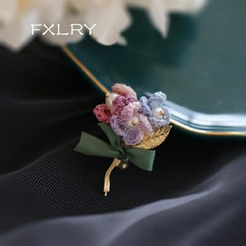 FXLRY Origina High-end Handmade Natural Pearl Mori Lace Crochet Brooches Small Pin Dress Summer Girl Corsage Pin Accessories