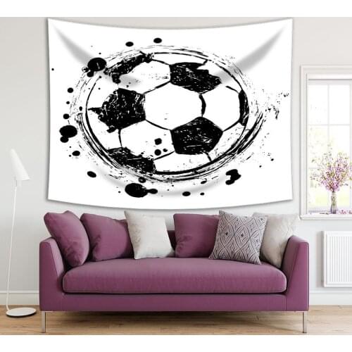 Tapestry Soccer Ball Football Grungy Style Black and White Paint Splashes Artistic Illustration