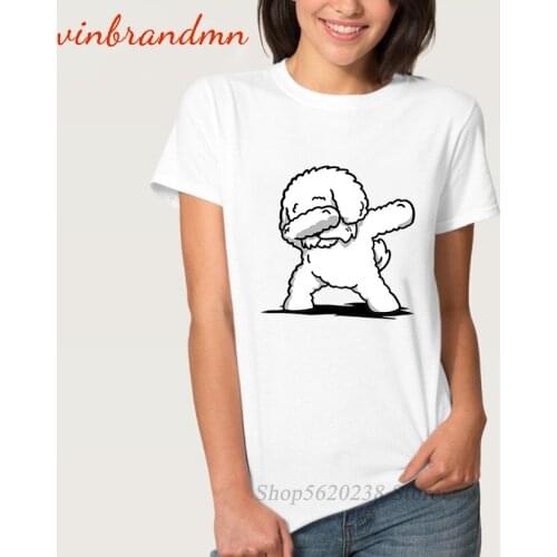 Hot Selling Ladies Tee Shirts Tops Funny Dabbing Bichon Frise Dog Graphic Cotton Cartoon Streetwear Female T Shirts Camiseta