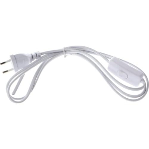 1.8m EU Plug Cable White Line with On/Off Switch Button Power Cord For LED Lamp