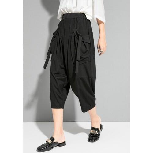 Capris womens summer Harem Pants fashion 2021 New Street personalized stitching pocket loose and thin casual pants