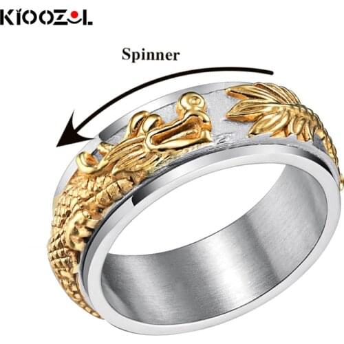 KIOOZOL Stainless Steel Chinese Dragon Style Spinner Gold Silver Color Rings For Men Hot Jewelry Accessories 2021 Trend 223 KO2