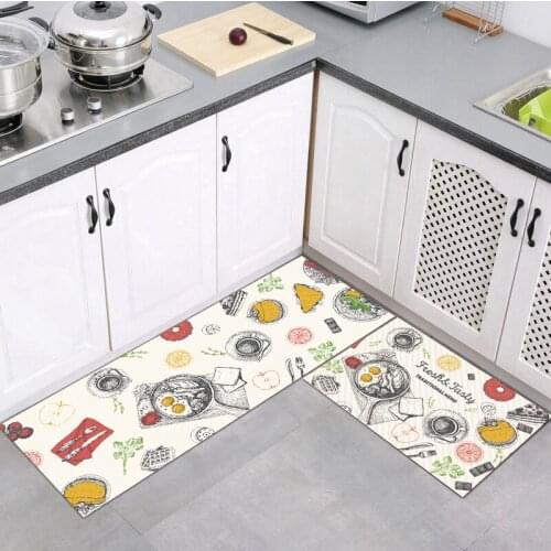 Kitchen Rug Entrance Doormat Hand Drawn Delicious Food Pattern Decoration Long Carpet For Living Room Balcony Absorbent Bath Mat