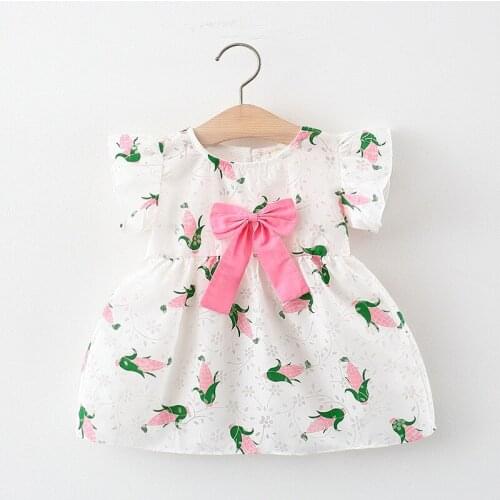 Melario Baby Dresses Summer Toddler Girl Clothes Set Baby Beach Dresses Cute Bow Flying Sleeve Cotton Newborn Princess Dress