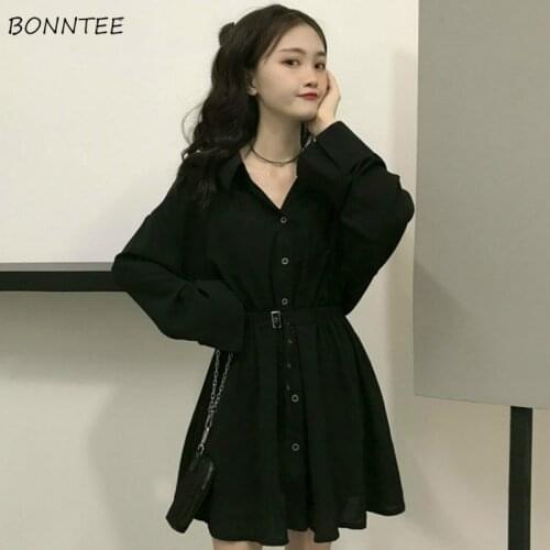 Mini Dresses Women New Sexy Slim Abdomen Hepburn Style Fashionable Streetwear Solid Long Sleeve V-Neck Autumn Elegant Drawstring